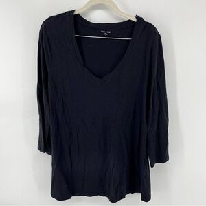 Garnet Hill V-Neck Top 3/4 Sleeve Knit T-Shirt Comfy Casual‎ Black Size M